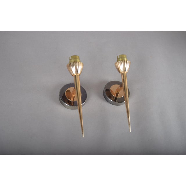 Brass Wall Lights with Pointed Stems, 1950s, Set of 2 For Sale - Image 4 of 9