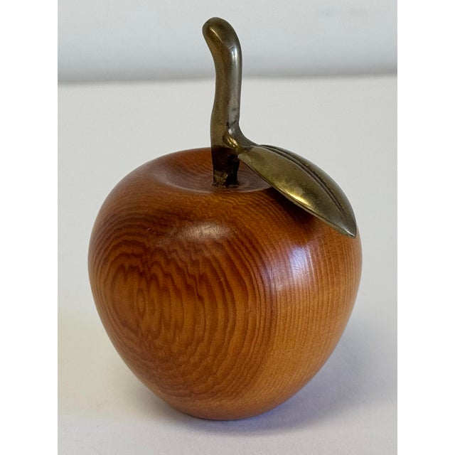 Wood Vintage Carved Wood Apple With Brass Stem For Sale - Image 7 of 9