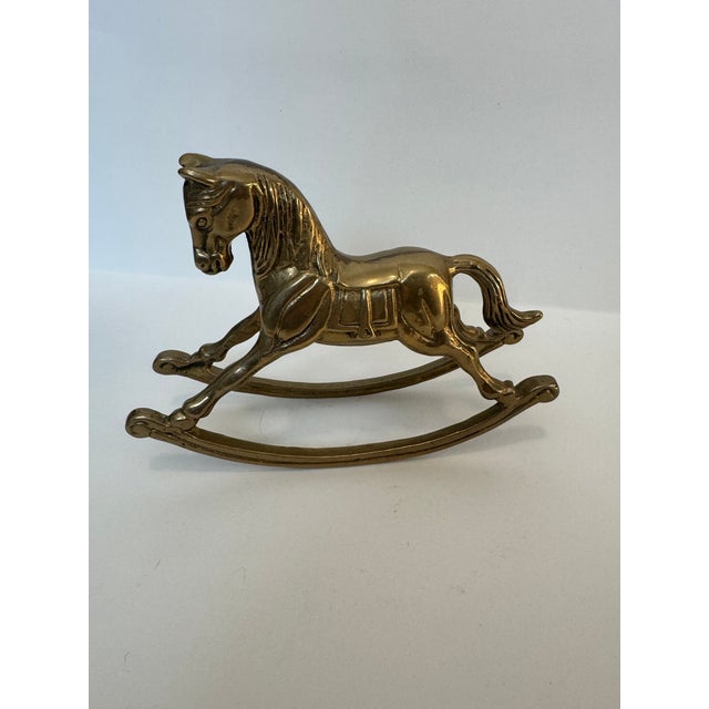Vintage Solid Brass Carousel Horse & Rocking Horse Figurines – Pair For Sale - Image 6 of 8