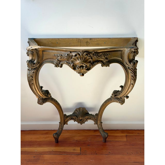 Antique Rococo Style Carved Wood Console With Marble Top For Sale - Image 14 of 14