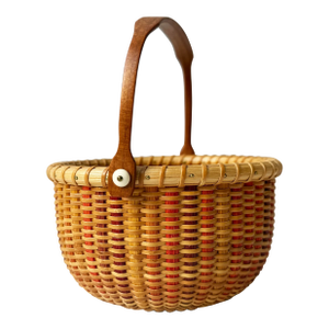 Vintage Signed Nantucket Lighthouse Basket – Handcrafted With Bone Handle & Geometric Pattern