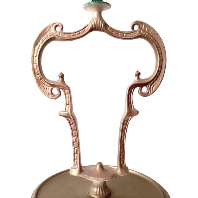 Mid-Century Modern Whimsical Art Deco Painted Cast Iron Standing Ashtray With Stylized Sailing Ship Finial For Sale - Image 3 of 13