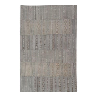 Vintage Neutral Paneled Kilim Flat-Weave in Neutral Muted Tones For Sale