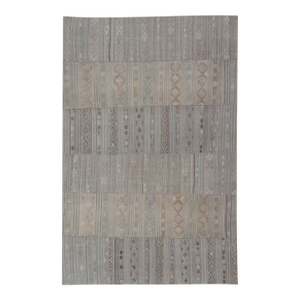 Vintage Neutral Paneled Kilim Flat-Weave in Neutral Muted Tones