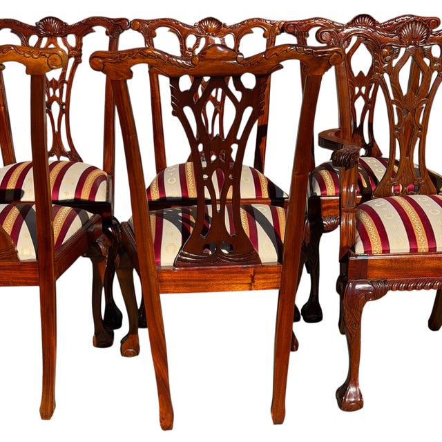 Wood English Chippendale Style Carved Mahogany Ball & Claw Dining Chairs- Set of 8 For Sale - Image 7 of 7