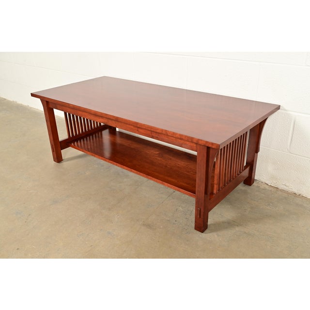 Mission Stickley Mission Arts & Crafts Cherry Wood Spindle Coffee Table For Sale - Image 3 of 12