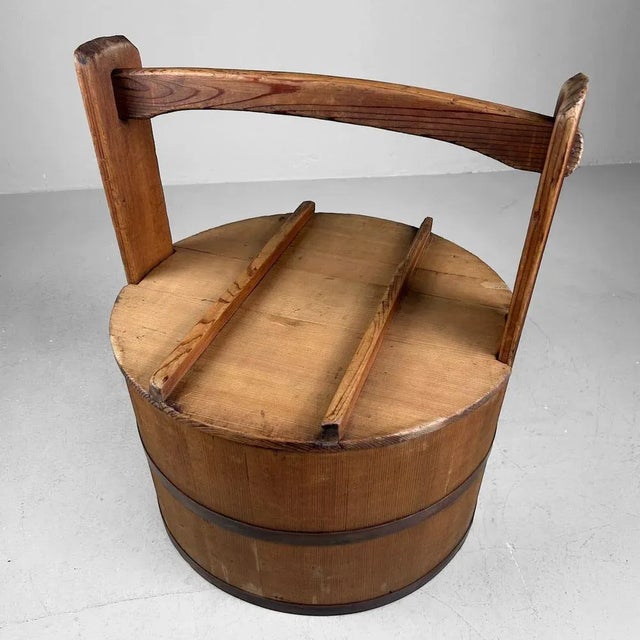 Japanese Wooden Bucket with Lid, 1940s For Sale - Image 13 of 18