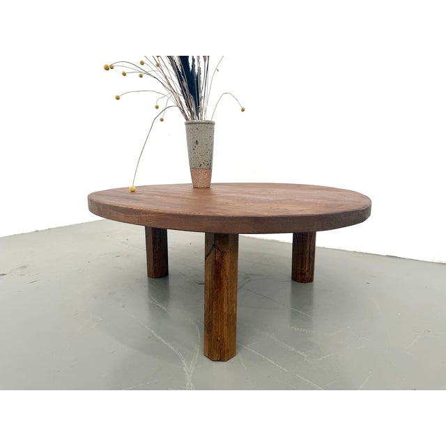 Round Coffee Table in Oak with Octagonal Legs, France, 1950s For Sale - Image 4 of 18