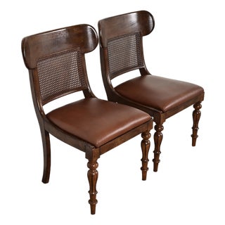Ralph Lauren for Henredon English Regency Walnut and Cane Side Chairs or Dining Chairs, Pair For Sale