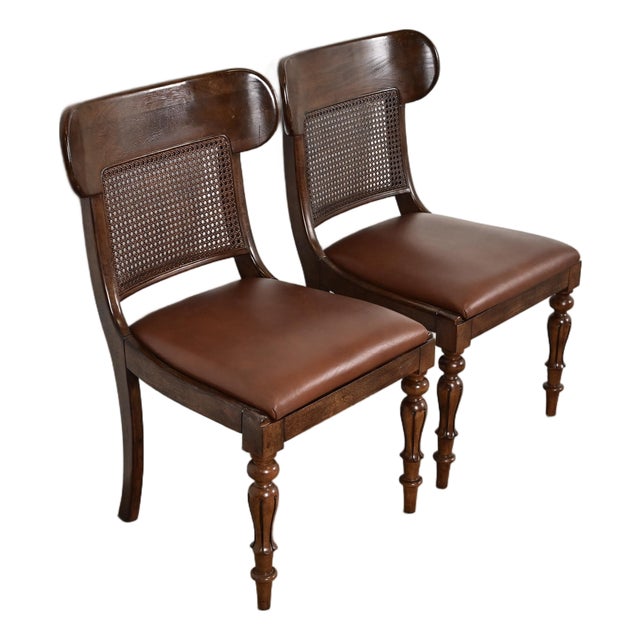 Ralph Lauren for Henredon English Regency Walnut and Cane Side Chairs or Dining Chairs, Pair For Sale