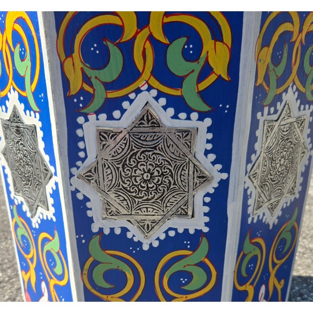 Cobalt Blue Moroccan Hand-Painted Accent Table For Sale - Image 4 of 6