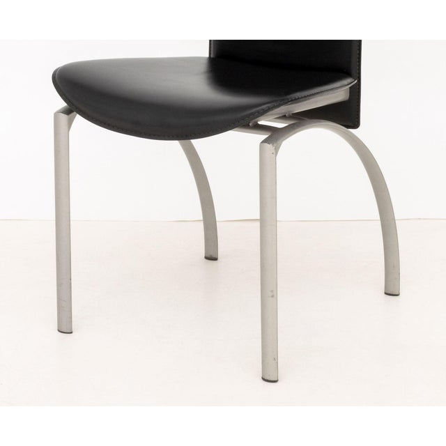 Set of Eight Modern Black Leather Dining Chairs For Sale - Image 10 of 10