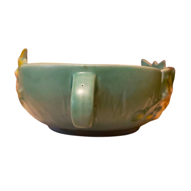 Mid-Century Modern Vintage Roseville Pottery Floral Console Bowl For Sale - Image 3 of 5