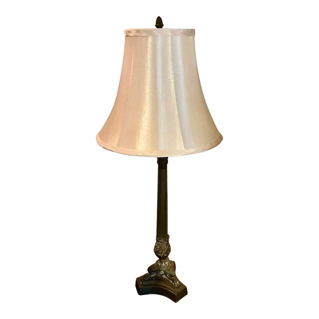 Vintage Corinthian Column Table Lamp With Silk Shade For Sale