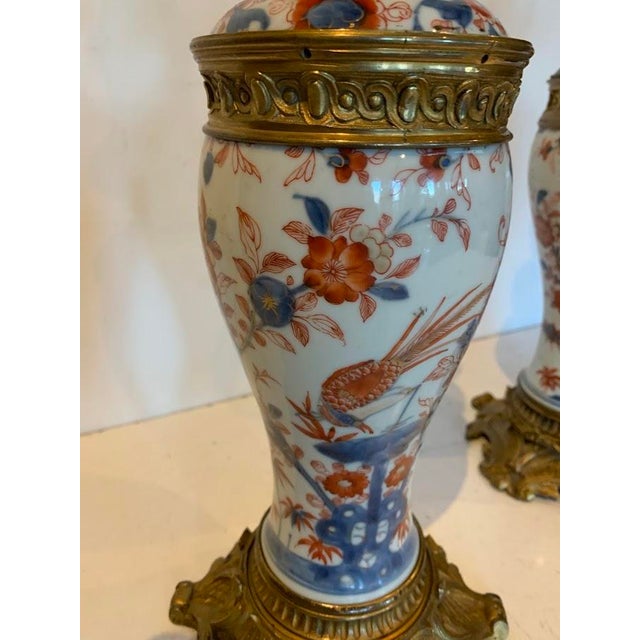 Chinese Porcelain Lamps with Chased Bronze Bases, 19th Century, Set of 2 For Sale - Image 9 of 12
