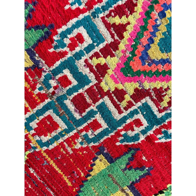 Moroccan Artist Red Moroccan Berber Traditional Boucherouite Rug For Sale - Image 4 of 7