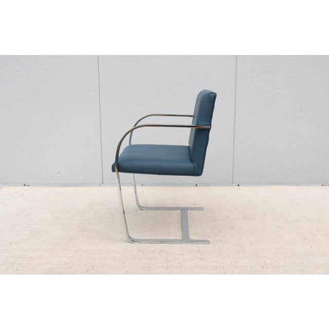 Ludwig Mies Van Der Rohe Brno Flat Bar Chair in Indigo Blue Vinyl by Gordon For Sale - Image 13 of 18