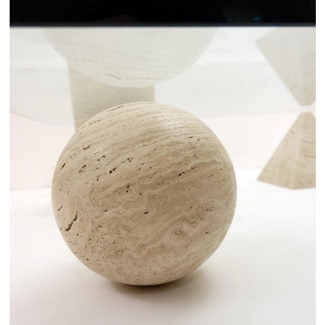 White Metaphor Coffee Table in Travertine and Glass attributed to Massimo & Leilla Vignelli, 1980s For Sale - Image 8 of 11