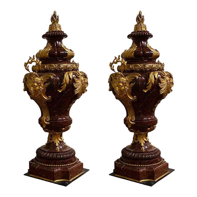 Late 19th Century French Griotte Marble Urns - a Pair For Sale