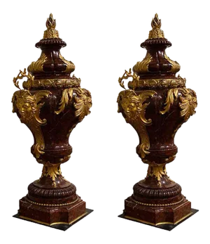 Late 19th Century French Griotte Marble Urns - a Pair
