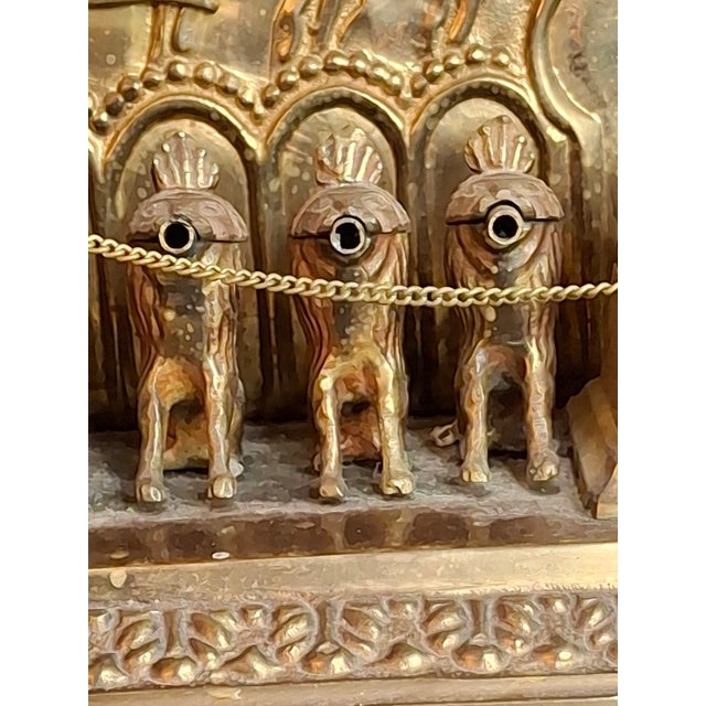 Antique European Brass Lion Menorah Rare 19th Century Hinged Oil Lamp Hanukkah Chanukiah Judaica For Sale In Boston - Image 6 of 18
