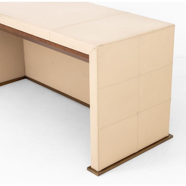 Promemoria Cream Leather Covered Writing Desk For Sale In New York - Image 6 of 9