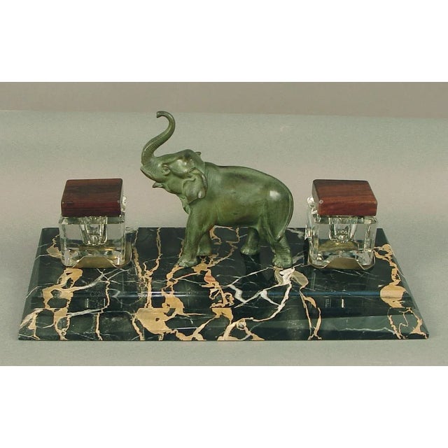 Art Deco 1920s French Art Deco Era Inkwell on Marble – Featuring an Elephant For Sale - Image 3 of 3