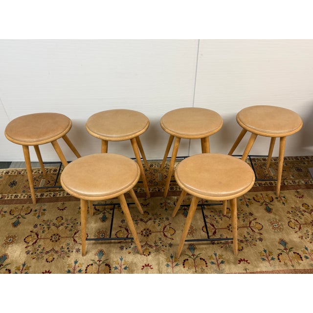 Mid-Century Modern Space Copenhagen for Mater Soaped Oak Wood Counter Stools, Set of Six For Sale - Image 3 of 12