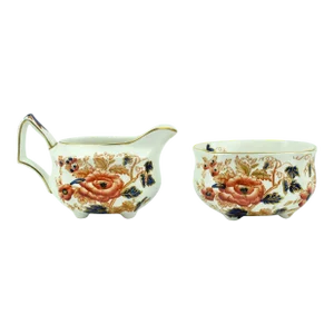Early 20th Century Crown Staffordshire Old Derby Pattern Mini Creamer and Open Sugar Bowl Set, England