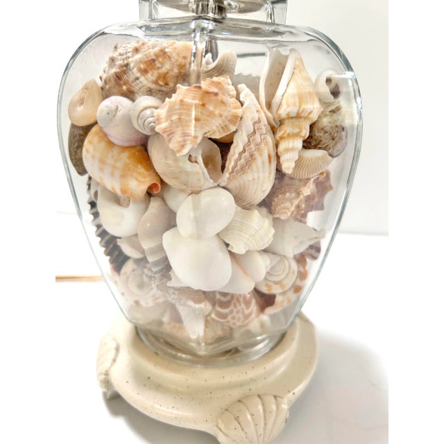 Off-white 1980s Coastal Glass Table Lamp Filled With Natural Seashells For Sale - Image 8 of 10
