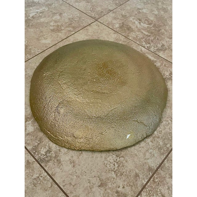 Vintage Aqua and Gold 16" Cast Glass Centerpiece Bowl For Sale - Image 9 of 9