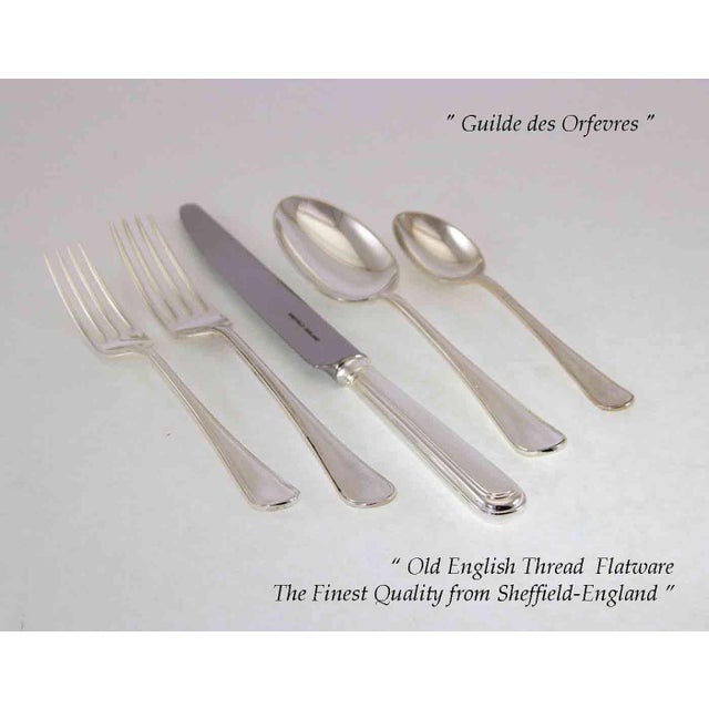 Silver New 1990 Old-English-Thread, Silver Plated Five Piece Place-Setting For Sale - Image 8 of 12