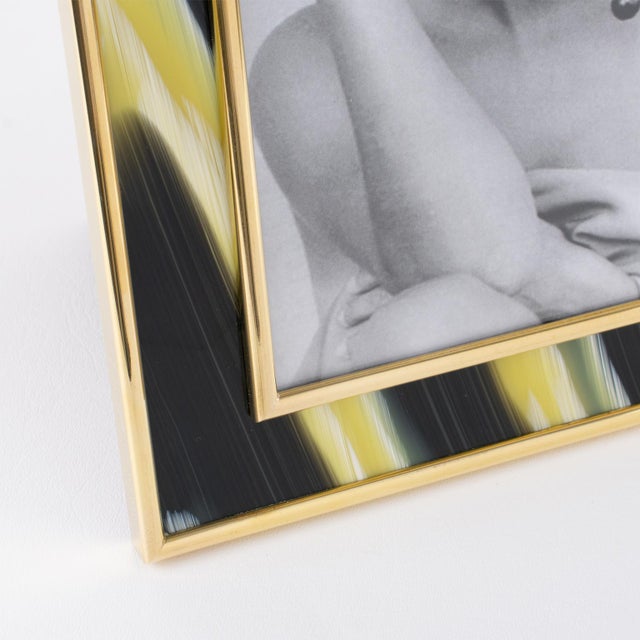 Metal Montagnani Gilded Brass and Faux-Horn Lucite Inlaid Picture Frame, circa 1970 For Sale - Image 7 of 9