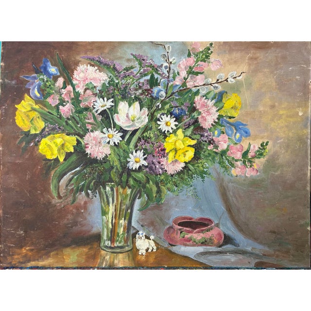 Impressionist Antique Original Floral Still-Life Oil Painting on Canvas Board For Sale - Image 3 of 5