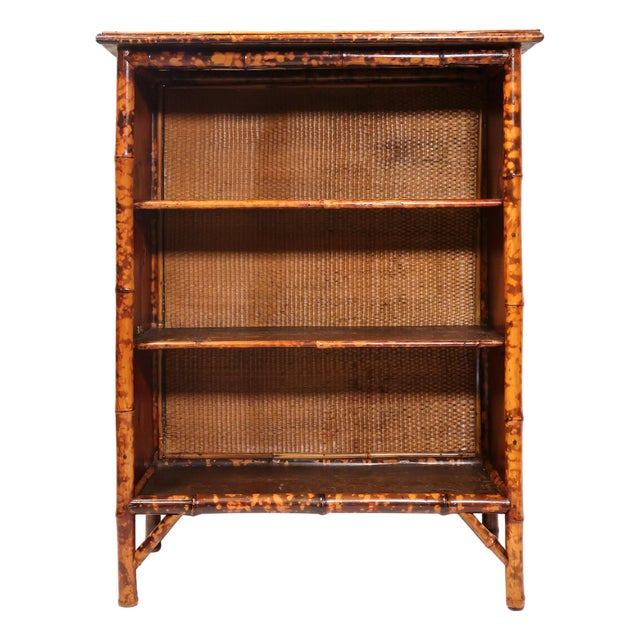 Late 19th Century Bamboo Bookcase With Rattan Top & Shelves, English, Ca. 1880 For Sale