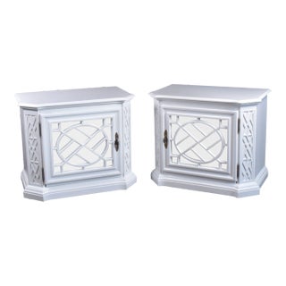 White Mirrored Fretwork Nightstands For Sale