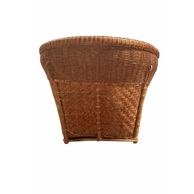 15 Inch Wide Vintage Handwoven Round Reed Market Basket With Strap Loops Mid-20th Century Organic Modern Storage For Sale - Image 9 of 9