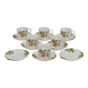 1990s Royal Doulton Citrus Grove Cups & Saucers- 14 Pieces
