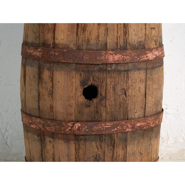 Antique Wooden Barrel with Iron Hoops, Hungary, 1930 For Sale - Image 5 of 8