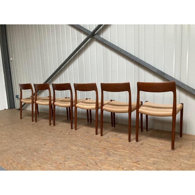 Danish Teak Model 77 Dining Papercord Chairs by Niels Otto (N. O.) Møller for J.L. Møllers, 1970s, Set of 6 For Sale - Image 4 of 18