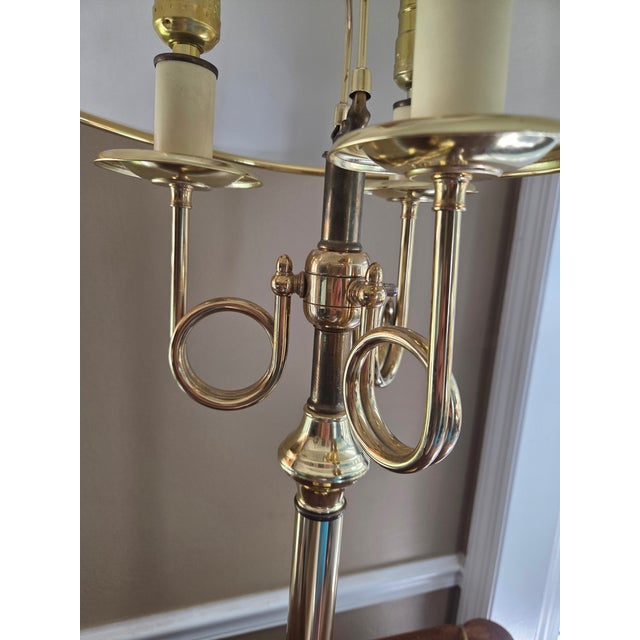 Vintage Brass Bouillotte Horn 3-Arm Lamp For Sale - Image 4 of 13