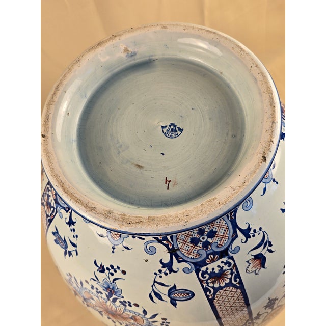 Blue Late 19th Century French Gien Faience Vase, Large For Sale - Image 8 of 8