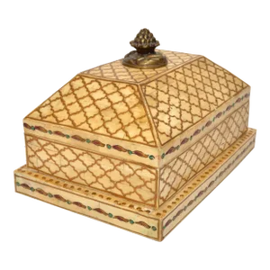 John Richard Vintage Beige Tessellated Shell Bone Decorative Wood Jewelry Box