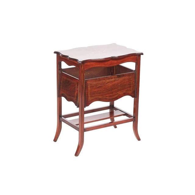 Unusual antique Edwardian inlaid hardwood centre table having a pretty inlaid and shaped rosewood top, four unusual inlaid...