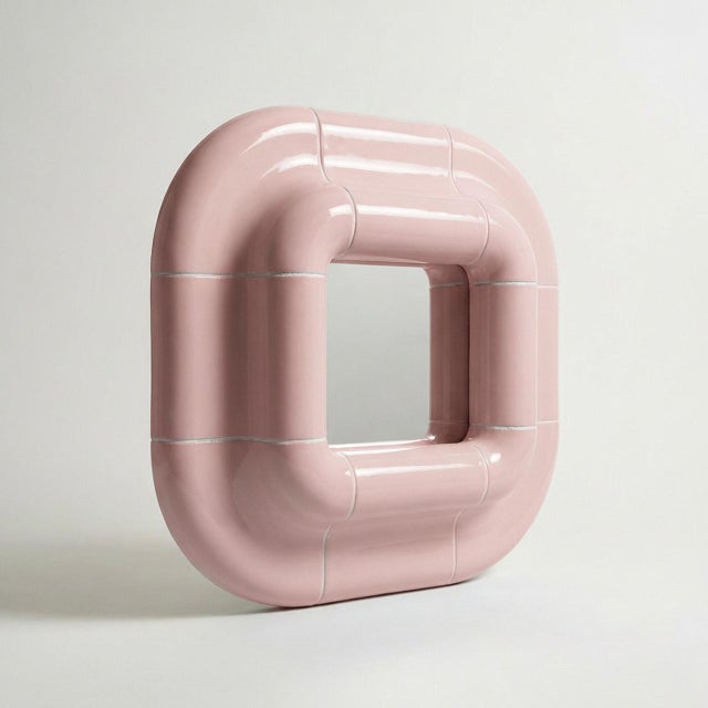 Glass Lolo Mirror in Blush Pink by Tilecito For Sale - Image 7 of 8