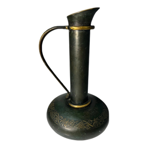 Vintage Israeli Brass Bud Vase Ewer Grapevine Engraved Patina Israel