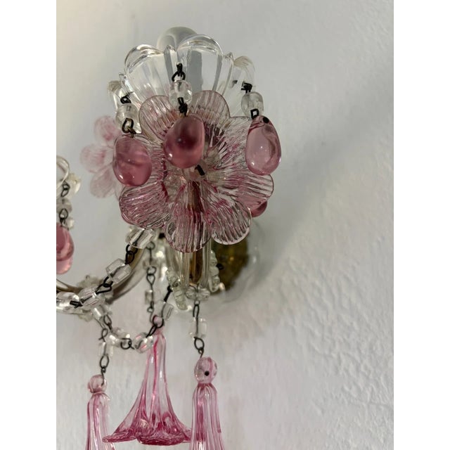 C 1930 Rare Pink Cranberry Fuchsia Murano Flowers Crystal Sconces One of Kind For Sale - Image 11 of 11