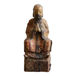 Antique Chinese Giltwood Temple Figure – Seated Deity / Dignitary (Ming to Qing Dynasty, 18th/19th Century) For Sale