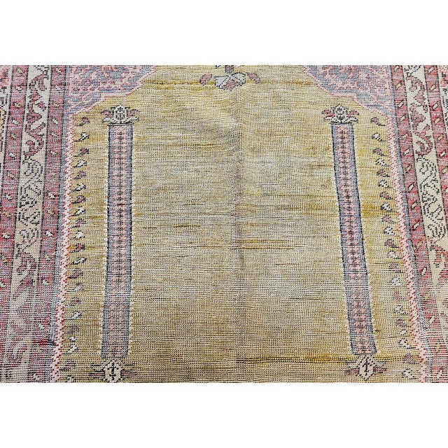 Late 19th Century Turkish Prayer Rug, Handwoven Wool, Pale Yellow, 4' x 4' For Sale - Image 15 of 16