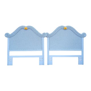 Vintage Pagoda Shaped Wicker Baby Blue, Marigold Twin Size Headboards- a Pair For Sale